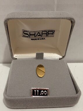 Vintage SHARP USA Gold Oval Tie Tack Diagonal Stripes Deadstock in Box